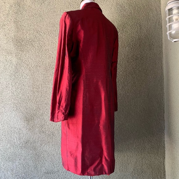 “INC” Deep Red Raw Silk Long Jacket size 12 - Picture 6 of 11
